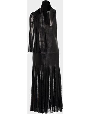 Brandon Maxwell The Blythe Lace-Inset Scarf-Neck Leather Maxi Dress - Black