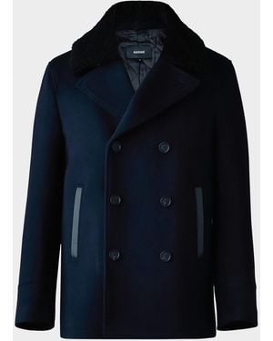 Mackage Apos;S Cole Wool Peacoat With Shearling Collar - Blue
