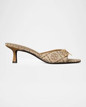 Tory Burch 55Mm T Monogram Canvas Lock Mule Sandals - Metallic
