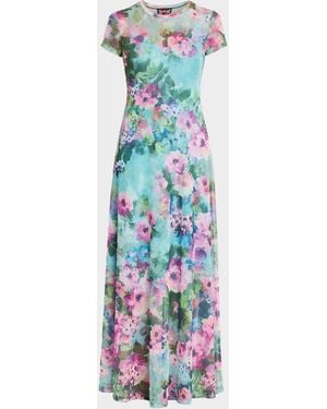Johnny Was Short-Sleeve Floral Mesh Maxi Dress - White