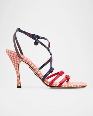 Loewe 90Mm Comic Gingham Strappy Sandals - Pink