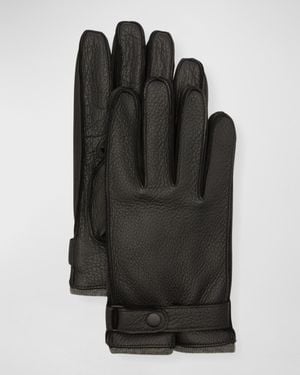Portolano Cashmere-Lined Leather Gloves With Snap - Black