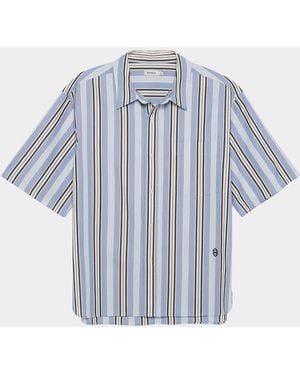 Jonathan Simkhai Deacon Oversized Fit Poplin Stripe Short-Sleeve Shirt - Blue
