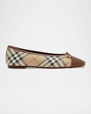 Burberry Highgate Check Canvas Ballet Flats - White