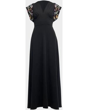 Shoshanna Matassa Floral Embellished Empire Gown - Black
