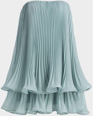 AMUR Dalia Pleated Strapless Babydoll Mini Dress - Blue