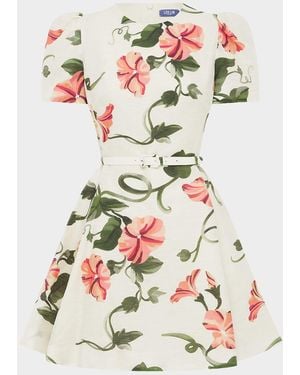LEO LIN Elyse Belted Floral Linen-Blend Mini Dress - Multicolor