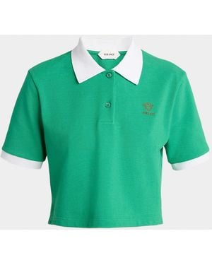 Versace Pique Polo With Medusa Embroidery - Green