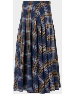 Akris Punto Plaid Lightweight Wool Blend Shelley Midi Skirt - Blue