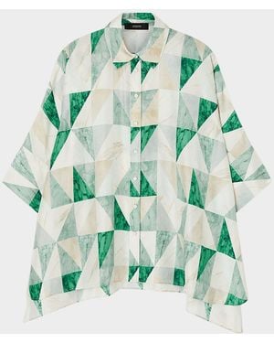 JOSEPH Arcole Marble-Print Habotai Silk Blouse - Green