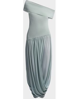 BCBGMAXAZRIA Myla Draped Off-Shoulder Maxi Dress - Blue