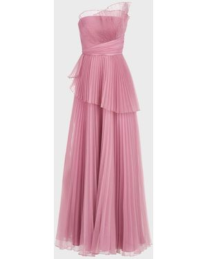 THEIA Delphine Pleated Organza A-Line Gown - Pink