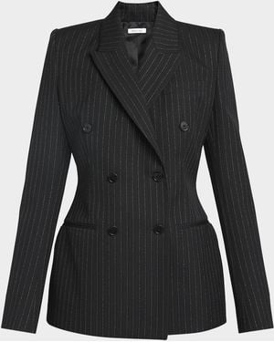 McQueen Double-Breasted Metallic Pinstripe Wool Jacket - Black