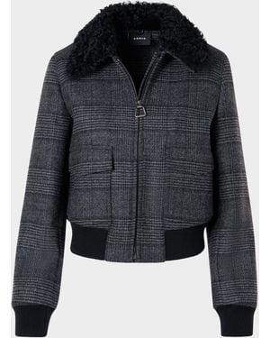 Akris Kalla Prince Of Wales Bomber Jacket With Detachable Lamb Shearling Collar - Black