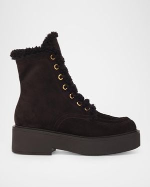 Gianvito Rossi 20Mm Shearling-Lined Suede Laced Boots - Black