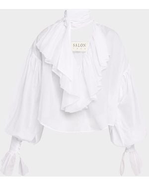 Salon 1884 Giacomo Ruffle Neck-Scarf Cotton Blouse - White