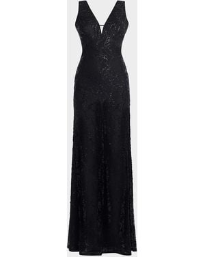 BCBGMAXAZRIA Sequin-Embellished Cutout Gown - Black