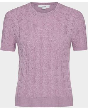 Vince Cable-Knit Cashmere-Blend Sweater - Purple