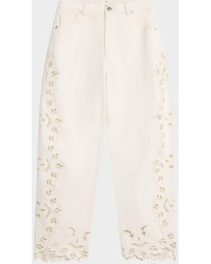 Sea Cavina Embroidered Crop Barrel Jeans - Natural