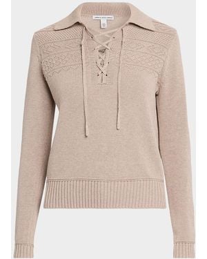 Autumn Cashmere Geometric Cotton Lace-Up Sweater - Natural