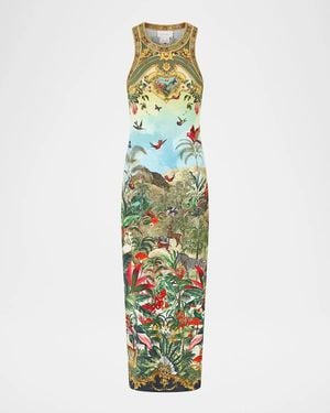 CAMILLA Printed Stretch Jersey Tank Maxi Dress - Green