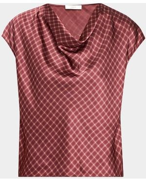 Vince Ombré Plaid Silk Satin Cowl-Neck Blouse - Red