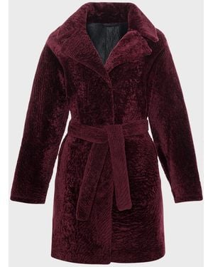 Gorski Reversible Lamb Shearling Belted Stroller Coat - Red