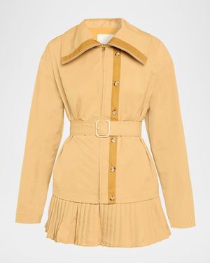 Ulla Johnson Lison Belted Jacket With Pleated Hem - Yellow
