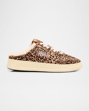 Autry Medalist Shearling-Lined Leopard Calf Hair Sneaker Mules - Multicolor
