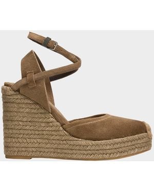 Brunello Cucinelli 80Mm Monili Suede Espadrille Wedges - Metallic