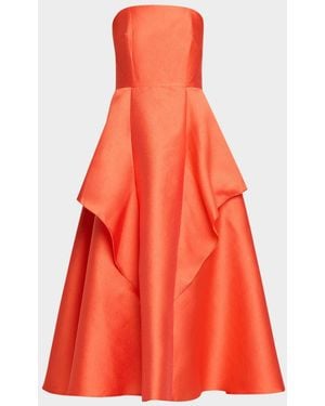 Shoshanna Pippa Strapless Draped Mikado Midi Dress - Red