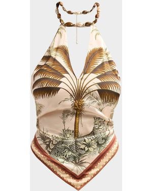retroféte Zaphira Beaded Satin Halter Top - Metallic