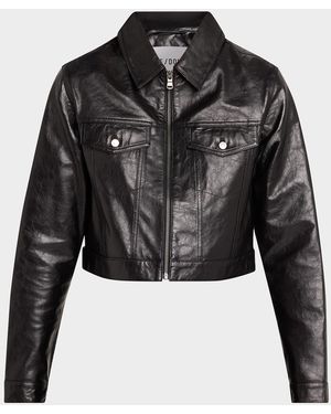 RE/DONE Leather Crop Trucker Jacket - Black