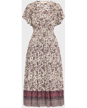 Ulla Johnson Lyria Flutter-Sleeve Floral Midi Dress - Purple