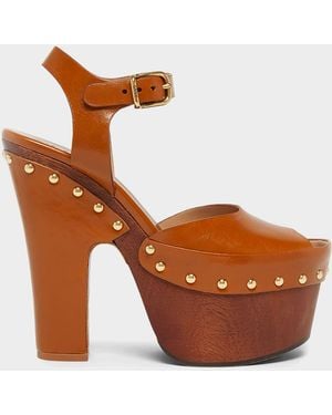 Chloé 90Mm Meret Leather Clogs - Brown