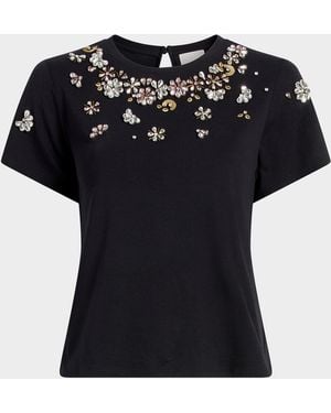 Cinq À Sept Tumbling Flowers Shrunken T-Shirt - Black