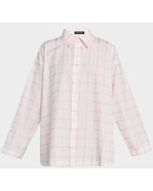 Eskandar A-Line Plaid Cotton Shirt - Pink