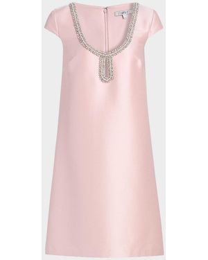 Badgley Mischka Beaded Scoop Neck Mini Shift Dress - Pink