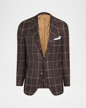 Kiton Apos;S Windowpane Cashmere And Silk Single-Breasted Sport Coat - Brown