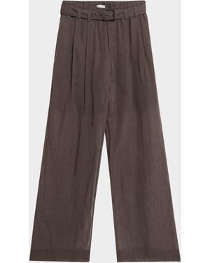 Brunello Cucinelli Sheer Cotton Voile Wide-Leg Pants With Belt - Brown