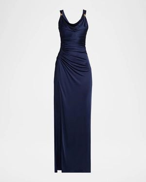 Versace Draped Sleeveless Gown - Blue