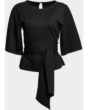 Frances Valentine Whitney Belted Bateau-Neck Top - Black