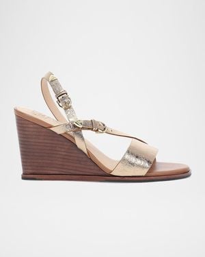 Frye Rachel Metallic Buckle Wedge Sandals