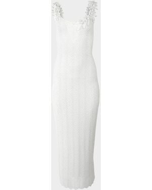 Carolina Herrera Branch Embroidered Wavy Knit Maxi Dress - White