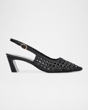 Stuart Weitzman 50Mm Stassi Woven Leather Slingback Pumps - Black