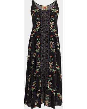 Johnny Was Mia Embroidered Midi Slip Dress - Black