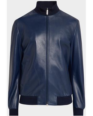 Stefano Ricci Apos;S Leather Knit-Trim Full-Zip Blouson - Blue
