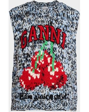 Ganni Sleeveless Hand-Knit Heavy Wool Sweater - Red