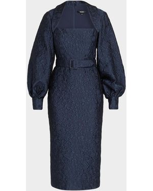 Badgley Mischka Jacquard Cocktail Midi Dress - Blue