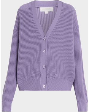 Michael Kors Cashmere Rib V-Neck Cardigan - Purple